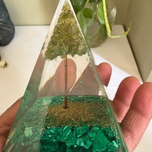Malachite with Peridot Tree of Life Orgonite Pyramid