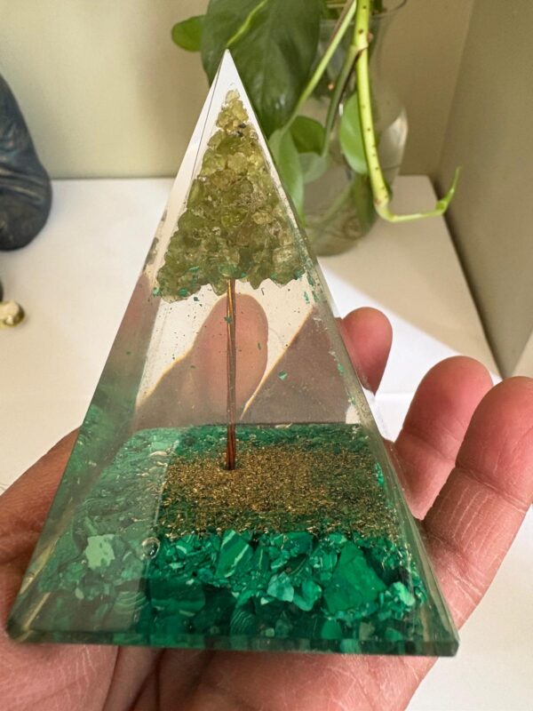 Malachite with Peridot Tree of Life Orgonite Pyramid