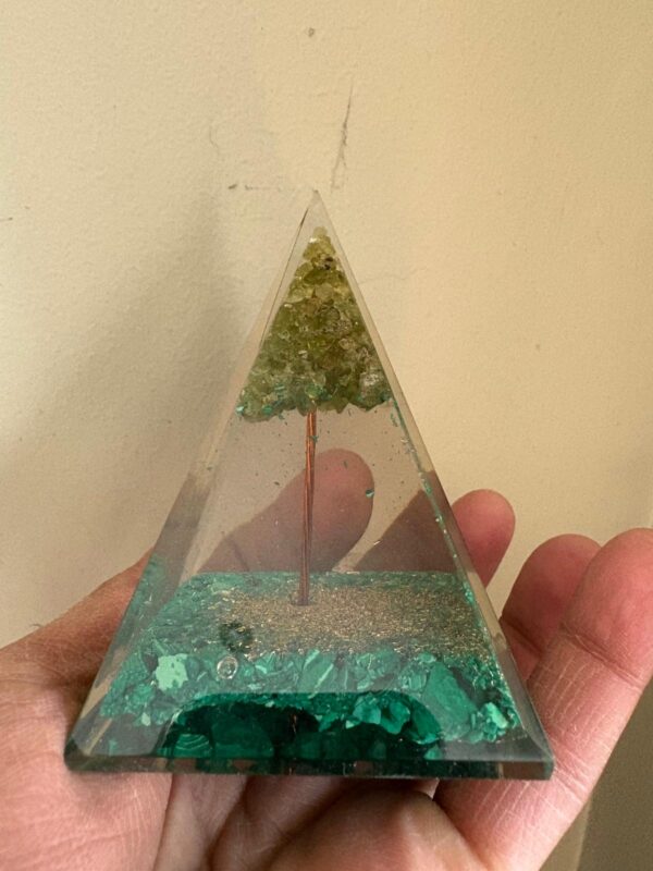 Malachite with Peridot Tree of Life Orgonite Pyramid - Image 3