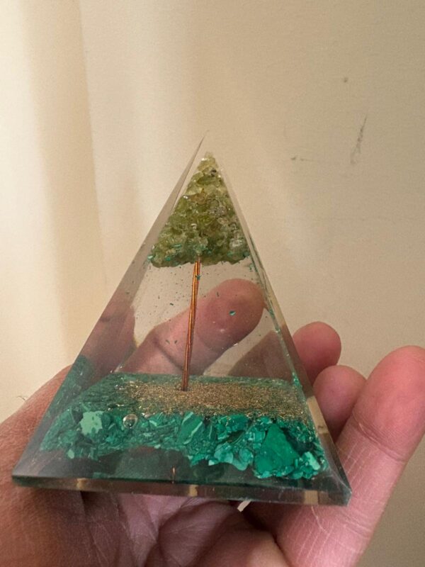 Malachite with Peridot Tree of Life Orgonite Pyramid - Image 4