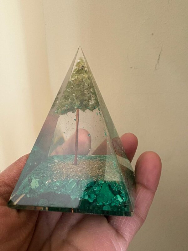 Malachite with Peridot Tree of Life Orgonite Pyramid - Image 5