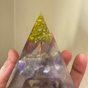 Amethyst with Peridot Tree of Life Orgonite Pyramid