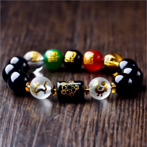 Five-Element Obsidian Bracelet (12 mm Beads) - Image 2