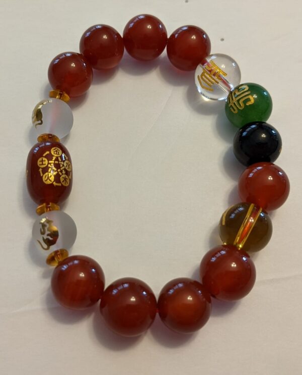 Five-Element Red Agate Bracelet (14 mm Beads) - Image 2