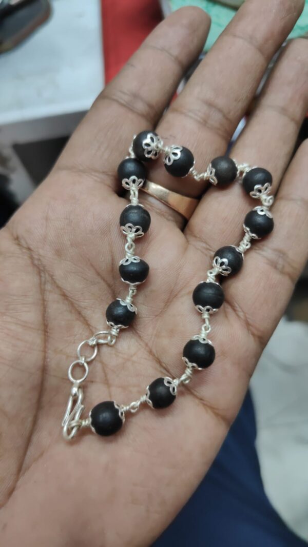 Karungali/Ebony Beads Bracelet with silver caps - Image 4