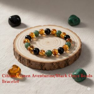 Handmade Citrine, Green Aventurine & Black Onyx Crystal Bracelet