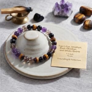 Tiger's Eye, Amethyst, Black Obsidian &Smoky Quartz Bracelet