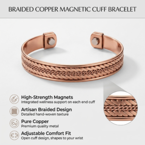 Braided Copper Magnetic Therapy Bracelet - Adjustable Cuff