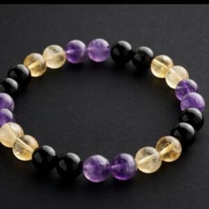  Amethyst, Citrine, and Obsidian Beaded Bracelet