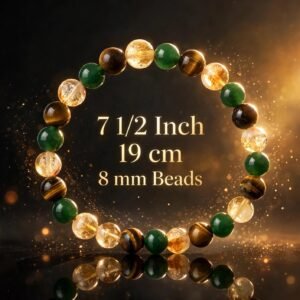 Abundance & Protection Triple Gemstone Beaded Bracelet – Citrine, Tiger's Eye, & Green Jade