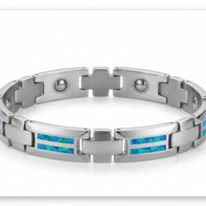 Luxury Natural Blue Fire Opal InlayTungsten Bracelet for Men